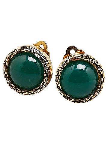Chanel Chanel Round Stone Earrings Gold Green Plated Women's CHANEL (view 1)