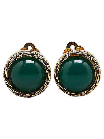 Chanel Chanel Round Stone Earrings Gold Green Plated Women's CHANEL (view 2)