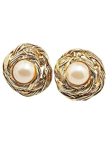 Chanel Chanel Round Earrings Gold Plated Faux Pearl Women's CHANEL (view 1)