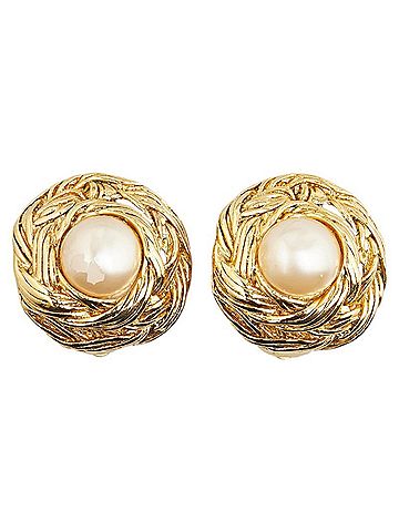 Chanel Chanel Round Earrings Gold Plated Faux Pearl Women's CHANEL (view 2)