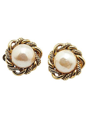 Chanel CHANEL Vintage Pearl Earrings, Gold Plated, Women's (view 1)