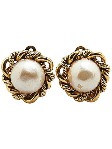 Chanel CHANEL Vintage Pearl Earrings, Gold Plated, Women's (view 2)
