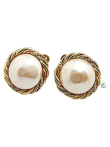 Chanel CHANEL Vintage Pearl Earrings, Gold Plated, Women's (view 1)