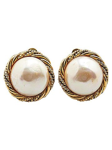Chanel CHANEL Vintage Pearl Earrings, Gold Plated, Women's (view 2)