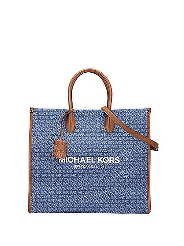 Michael Kors Michael Kors Mirella Large North South Tote Bag, 2-Way Shoulder Blue/Brown Denim/Leather, Women's. (view 1)