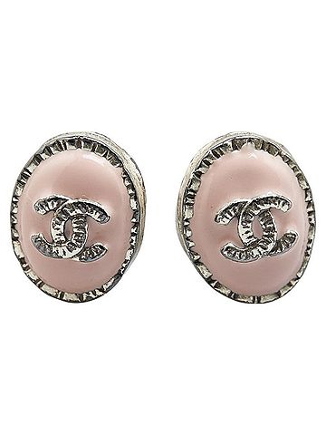 Chanel CHANEL Coco Mark Oval Earrings Silver Pink Metal Women's (view 2)