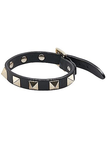 Valentino Valentino Rockstud Bracelet in Black Leather with Plated Finish for Women. (view 2)