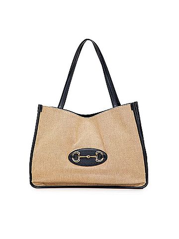 Gucci Gucci Horsebit Tote Bag Shoulder 623694 Beige Navy Canvas Leather Women's GUCCI (view 1)