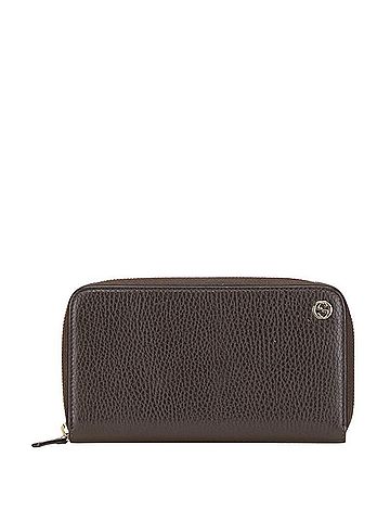 Gucci Gucci Interlocking G Long Wallet with Round Zipper, 449347, Brown Leather, Women's, GUCCI (view 1)