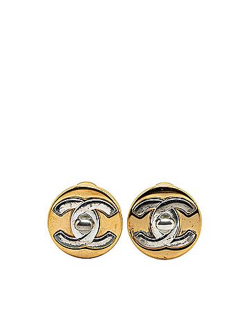 Chanel Vintage Chanel Coco Mark Turnlock Earrings in Gold and Silver Plated Metal for Women (view 1)