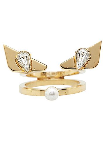 Fendi Fendi Bugs Eye Monster Ring, #S, Gold Plated with Faux Pearls, Women's, FENDI (view 2)