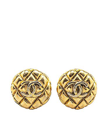 Chanel Vintage Chanel Matelasse Coco Mark Earrings, Gold Plated, Women's, CHANEL (view 1)