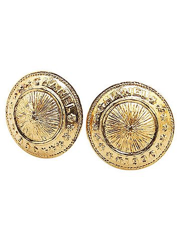 Chanel CHANEL Vintage 1990 Logo Round Earrings, Gold Plated, Women's (view 1)