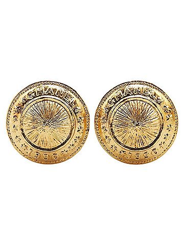 Chanel CHANEL Vintage 1990 Logo Round Earrings, Gold Plated, Women's (view 2)