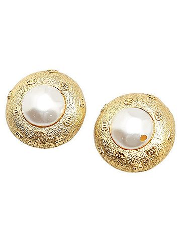 Chanel Vintage Chanel Coco Mark Earrings, Gold Plated with Faux Pearls, Women's, CHANEL (view 1)