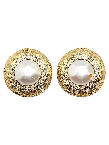 Chanel Vintage Chanel Coco Mark Earrings, Gold Plated with Faux Pearls, Women's, CHANEL (view 2)