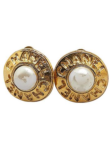 Chanel CHANEL logo earrings, gold plated with faux pearls, for women (view 1)