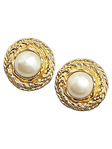 Chanel CHANEL Round Earrings, Gold Plated, Faux Pearl, Women's (view 1)