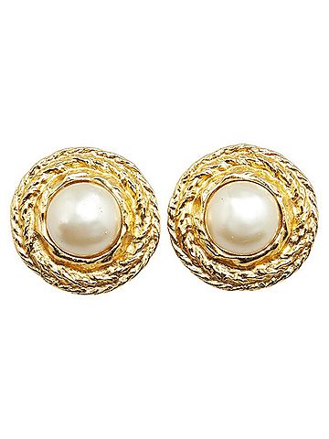 Chanel CHANEL Round Earrings, Gold Plated, Faux Pearl, Women's (view 2)