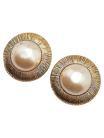 Chanel CHANEL Round Earrings, Gold Plated, Faux Pearl, Women's (view 1)