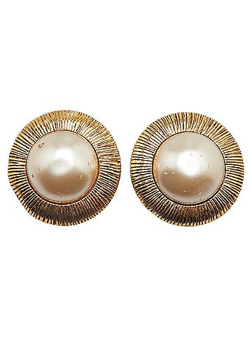 Chanel CHANEL Round Earrings, Gold Plated, Faux Pearl, Women's (view 2)