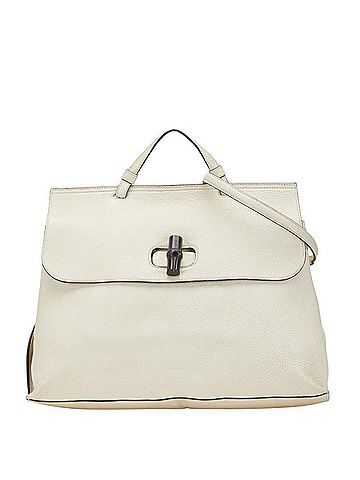 Gucci Gucci Bamboo Daily Tote/Shoulder Bag, 2-Way, 370830, White Leather, Women's (view 1)