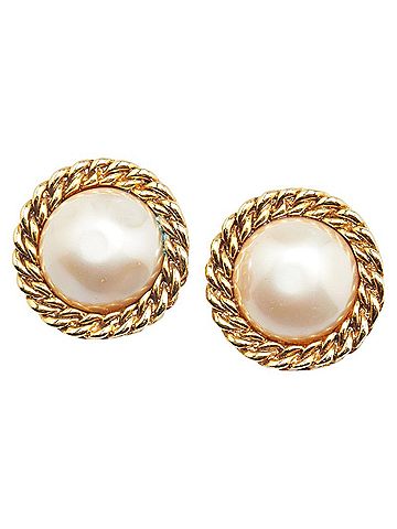 Chanel Chanel Chain Motif Earrings, Gold Plated with Faux Pearls, Women's, CHANEL (view 1)