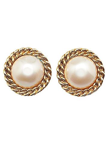 Chanel Chanel Chain Motif Earrings, Gold Plated with Faux Pearls, Women's, CHANEL (view 2)