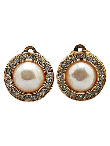 Chanel CHANEL Rhinestone Earrings, Gold Plated, Faux Pearl, Women's (view 2)