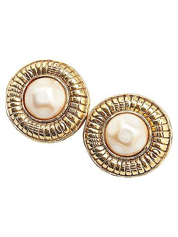 Chanel CHANEL Round Earrings, Gold Plated, Faux Pearl, Women's (view 1)