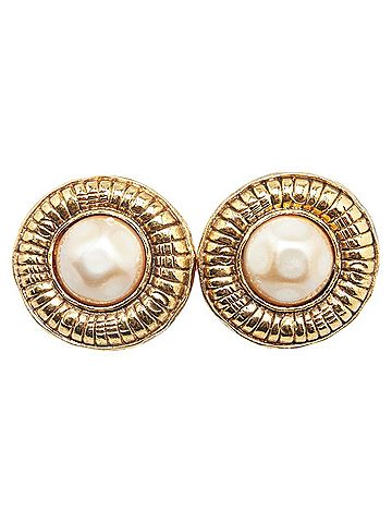 Chanel CHANEL Round Earrings, Gold Plated, Faux Pearl, Women's (view 2)
