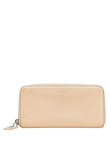 Saint Laurent Saint Laurent round zipper long wallet in beige leather for women. (view 1)