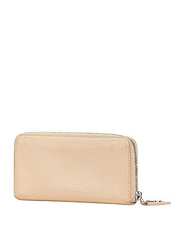 Saint Laurent Saint Laurent round zipper long wallet in beige leather for women. (view 2)