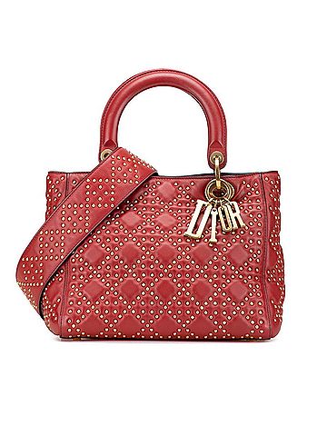 Christian Dior Christian Dior Dior Cannage Lady Stud Handbag/Shoulder Bag 2WAY M0579CVNZ Red Gold Lambskin Women's (view 1)